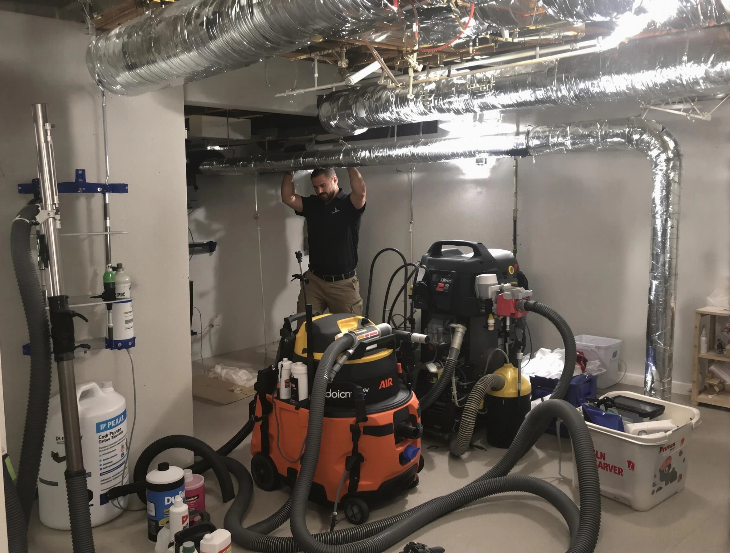 Tarrant Air Duct Cleaning specialist performing professional mold removal from air ducts using safety equipment in Tarrant