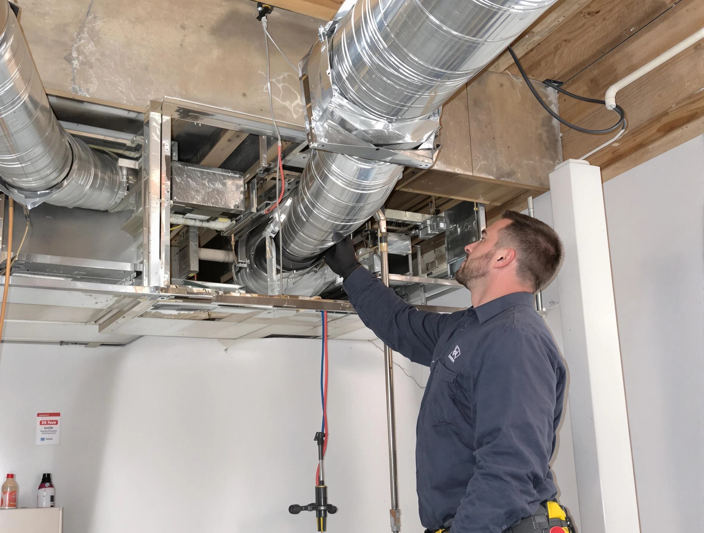 Tarrant Air Duct Cleaning technician performing professional air duct repair using specialized tools in Tarrant