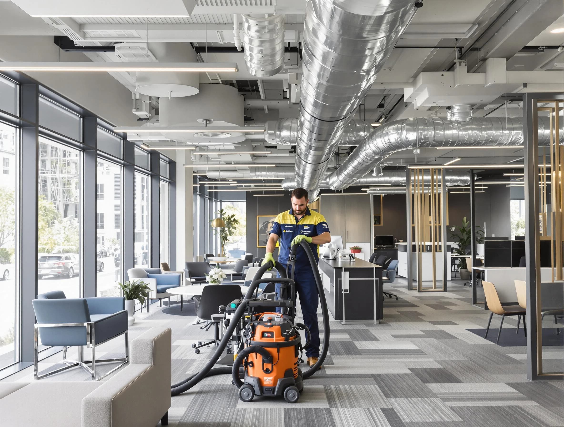 Tarrant Air Duct Cleaning team performing thorough commercial duct cleaning at a Tarrant business center