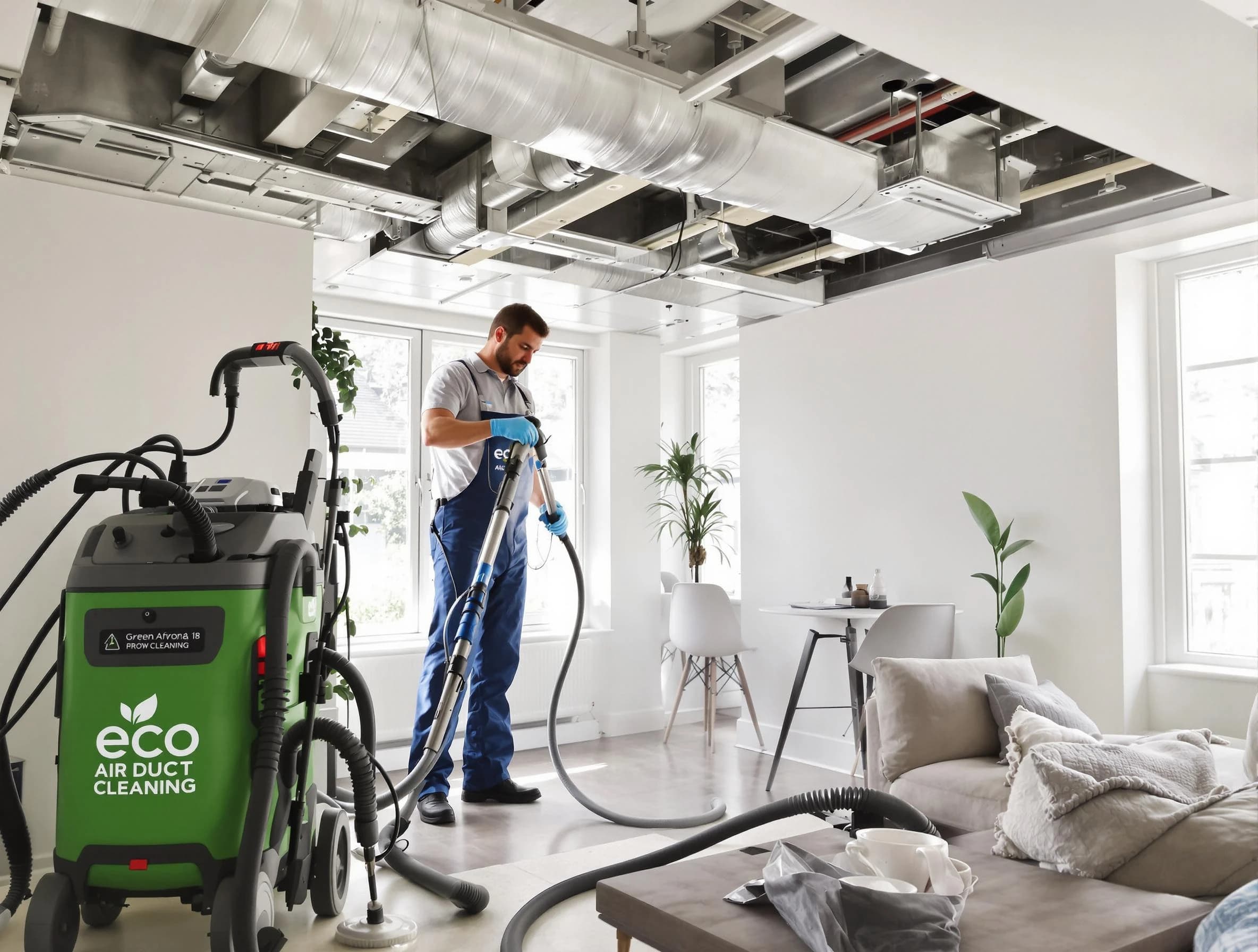 Tarrant Air Duct Cleaning technician performing eco-friendly duct cleaning using sustainable methods in Tarrant